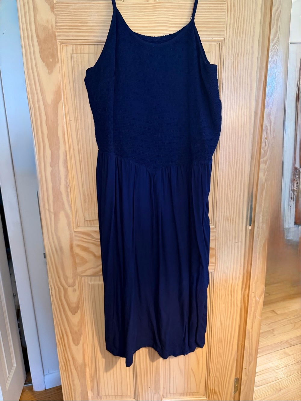 A New Day Navy Blue Spaghetti Smocked Strap Summer Dress